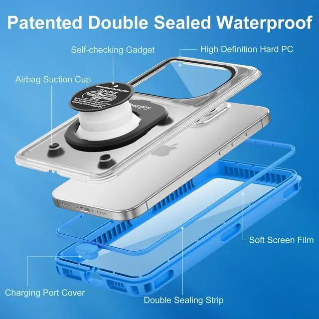 Alt view image 5 of 7 - BONAEVER Waterproof Phone Case, Underwater Phone Case for Snorkeling, Universal IPX8 Diving Case with Lanyard Up to 6.9" for Phone 16/15/14/13/12 Pro Max, Galaxy S25/S24/S23/S22/Google/Moto Blue
