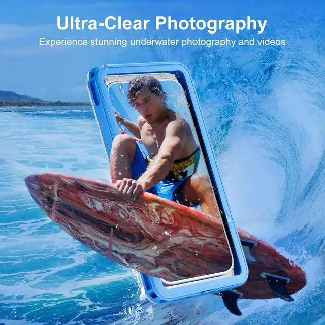 Alt view image 6 of 7 - BONAEVER Waterproof Phone Case, Underwater Phone Case for Snorkeling, Universal IPX8 Diving Case with Lanyard Up to 6.9" for Phone 16/15/14/13/12 Pro Max, Galaxy S25/S24/S23/S22/Google/Moto Blue