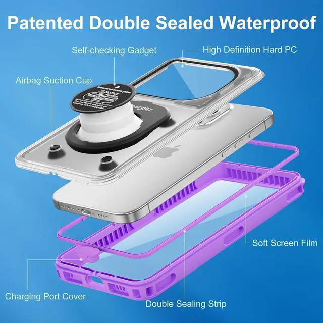 Alt view image 6 of 7 - BONAEVER Waterproof Phone Case, Underwater Phone Case for Snorkeling, Universal IPX8 Diving Case with Lanyard Up to 6.9" for Phone 16/15/14/13/12 Pro Max, Galaxy S25/S24/S23/S22/Google/Moto Purple