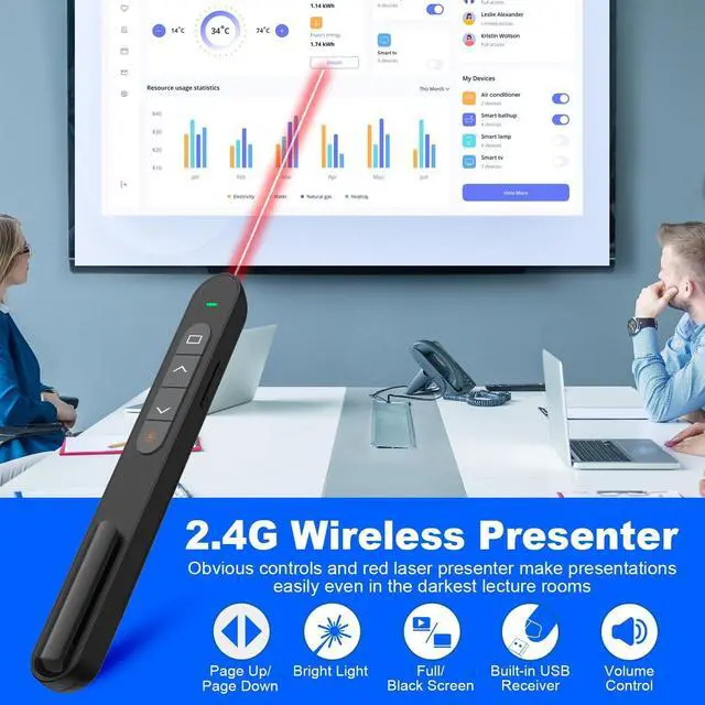 Alt view image 2 of 6 - BONAEVER Presentation Clicker for PowerPoint, RF 2.4GHz USB Wireless Presenter Remote with Volume Control, PowerPoint Clicker Slide Advancer for Mac, Windows, Laptop, Keynote