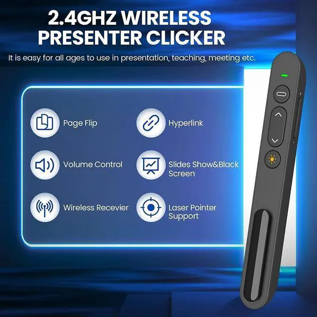 Alt view image 3 of 7 - BONAEVER 2.4GHz USB Wireless Presenter Remote Presentation Clicker,Volume Control PowerPoint Clicker with Red Pointer Long Range PPT Slide Advancer for Mac Laptop PC Computer