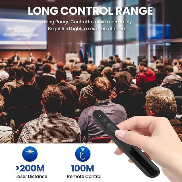 Alt view image 2 of 7 - BONAEVER 2.4GHz USB Wireless Presenter Remote Presentation Clicker,Volume Control PowerPoint Clicker with Red Pointer Long Range PPT Slide Advancer for Mac Laptop PC Computer