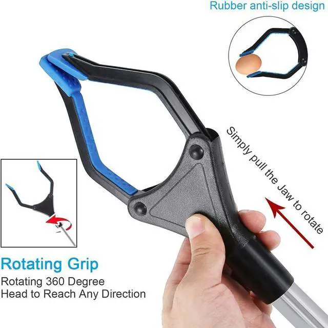 Alt view image 2 of 6 - 2-Pack Grabber Reacher Tool, 32 Inch Extra Long Steel Foldable Pick Up Stick, 90° Rotating Anti-Slip Jaw, Trash Claw Grabber Tool, Hand Grabber for Reaching, Arm Extension for Elderly, Garden Nab