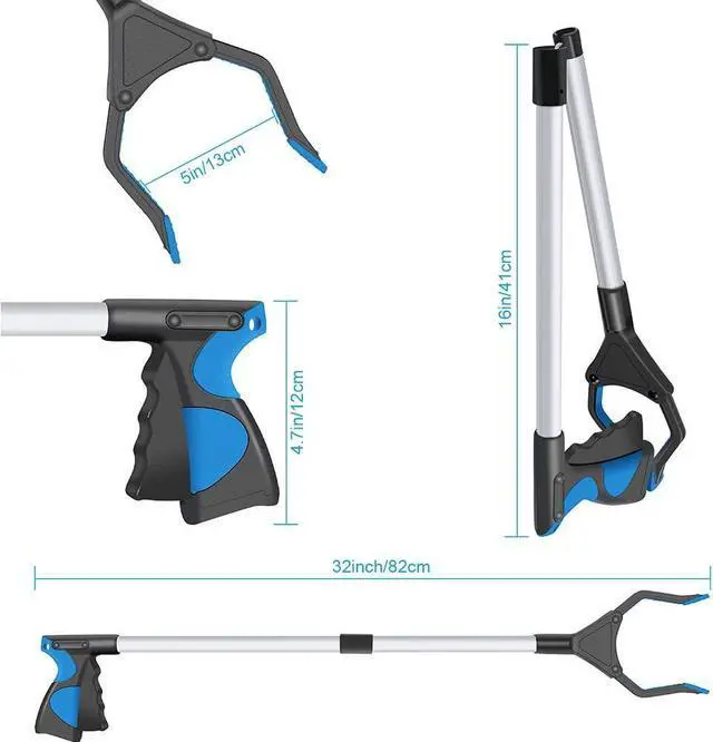 Alt view image 3 of 6 - 2-Pack Grabber Reacher Tool, 32 Inch Extra Long Steel Foldable Pick Up Stick, 90° Rotating Anti-Slip Jaw, Trash Claw Grabber Tool, Hand Grabber for Reaching, Arm Extension for Elderly, Garden Nab