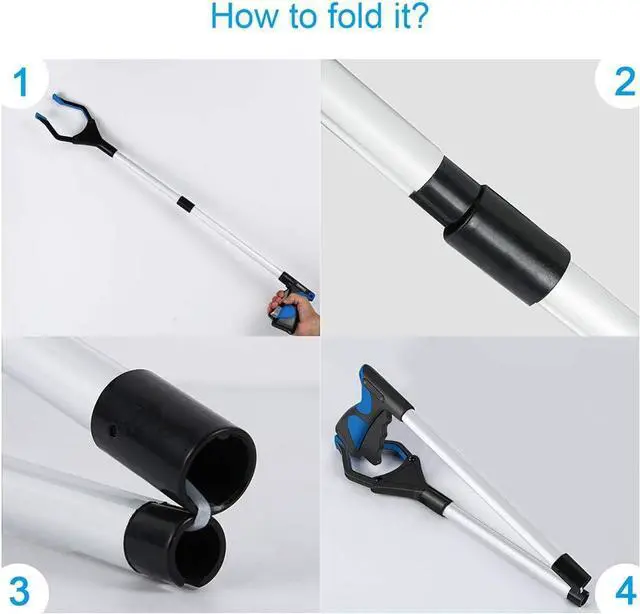 Alt view image 5 of 6 - 2-Pack Grabber Reacher Tool, 32 Inch Extra Long Steel Foldable Pick Up Stick, 90° Rotating Anti-Slip Jaw, Trash Claw Grabber Tool, Hand Grabber for Reaching, Arm Extension for Elderly, Garden Nab