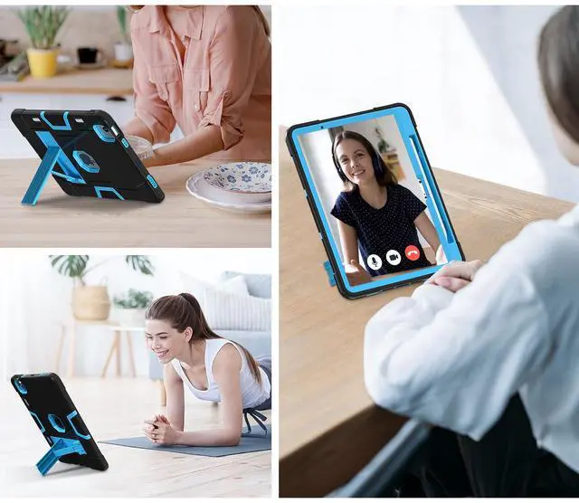 Alt view image 4 of 7 - WERLEO Case for iPad Air 11 inch M3 2025 / iPad Air 11 M2 2024 with Pencil Holder Heavy Duty Rugged Protective Cover with Kickstand Stylus Pen Blue