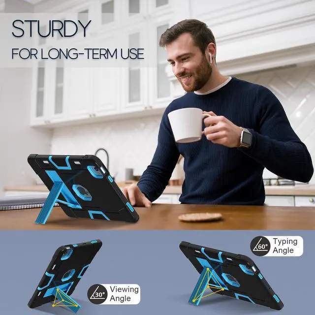 Alt view image 3 of 7 - WERLEO Case for iPad Air 11 inch M3 2025 / iPad Air 11 M2 2024 with Pencil Holder Heavy Duty Rugged Protective Cover with Kickstand Stylus Pen Blue