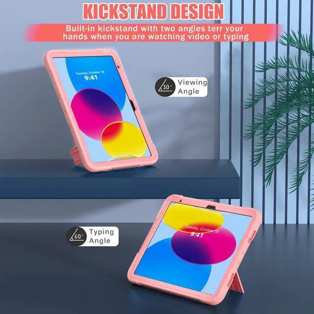 Alt view image 2 of 7 - BONAEVER Case for iPad 11 inch (A16) 2025 / 10th Generation 10.9 inch 2022, iPad 11th / 10th Case with Pencil Holder Heavy Duty Rugged Protective Cover with Kickstand Stylus Pen Rose Gold