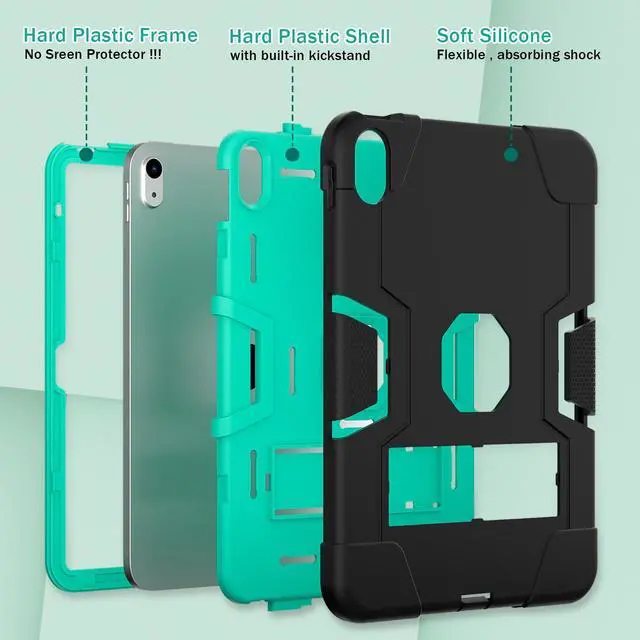 Alt view image 4 of 7 - BONAEVER Case for iPad 11 inch (A16) 2025 / 10th Generation 10.9 inch 2022, iPad 11th / 10th Case with Pencil Holder Heavy Duty Rugged Protective Cover with Kickstand Stylus Pen Green