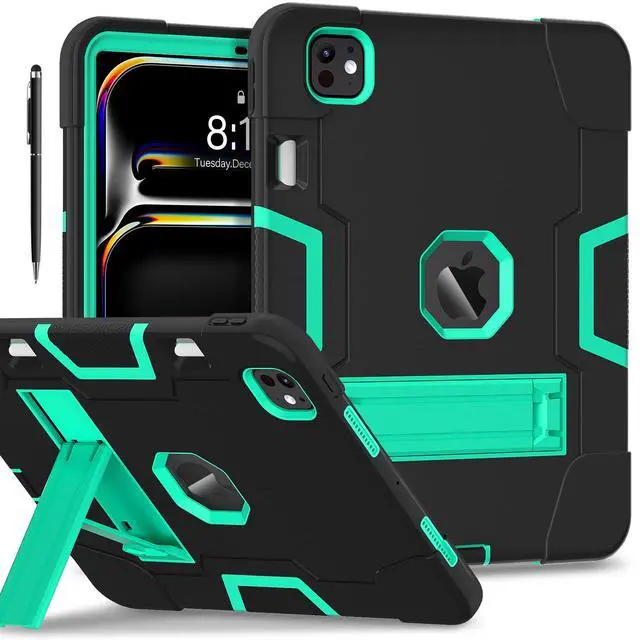 Main image of BONAEVER Case for iPad Pro 11 Inch (M4) 2024 5th Gen A2836 A2837 A3006 with Pencil Holder Heavy Duty Rugged Protective Cover with Kickstand Stylus Pen Green