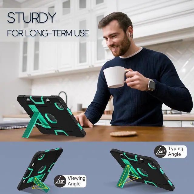 Alt view image 2 of 7 - BONAEVER Case for iPad Pro 11 Inch (M4) 2024 5th Gen A2836 A2837 A3006 with Pencil Holder Heavy Duty Rugged Protective Cover with Kickstand Stylus Pen Green