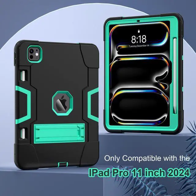 Alt view image 4 of 7 - BONAEVER Case for iPad Pro 11 Inch (M4) 2024 5th Gen A2836 A2837 A3006 with Pencil Holder Heavy Duty Rugged Protective Cover with Kickstand Stylus Pen Green