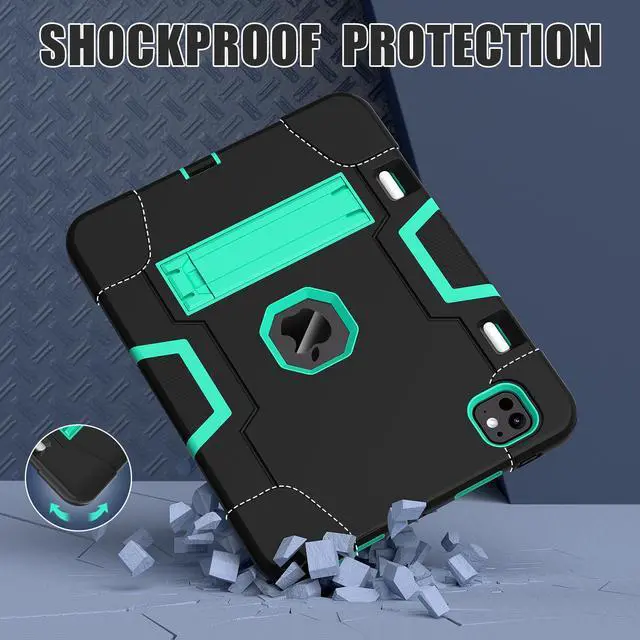 Alt view image 3 of 7 - BONAEVER Case for iPad Pro 11 Inch (M4) 2024 5th Gen A2836 A2837 A3006 with Pencil Holder Heavy Duty Rugged Protective Cover with Kickstand Stylus Pen Green
