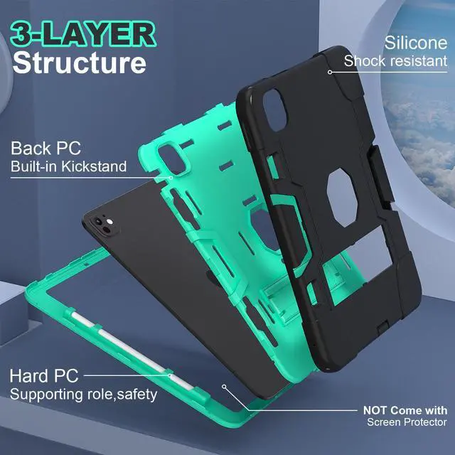 Alt view image 6 of 7 - BONAEVER Case for iPad Pro 11 Inch (M4) 2024 5th Gen A2836 A2837 A3006 with Pencil Holder Heavy Duty Rugged Protective Cover with Kickstand Stylus Pen Green