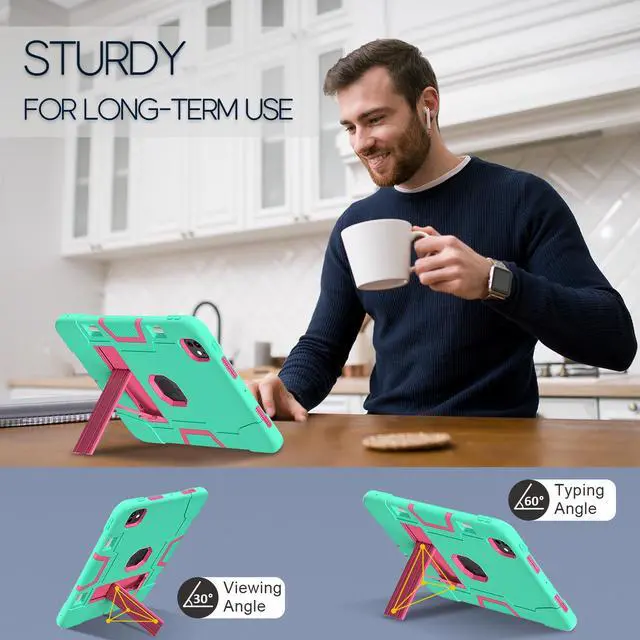 Alt view image 2 of 7 - BONAEVER Case for iPad Pro 11 Inch (M4) 2024 5th Gen A2836 A2837 A3006 with Pencil Holder Heavy Duty Rugged Protective Cover with Kickstand Stylus Pen Mint Green
