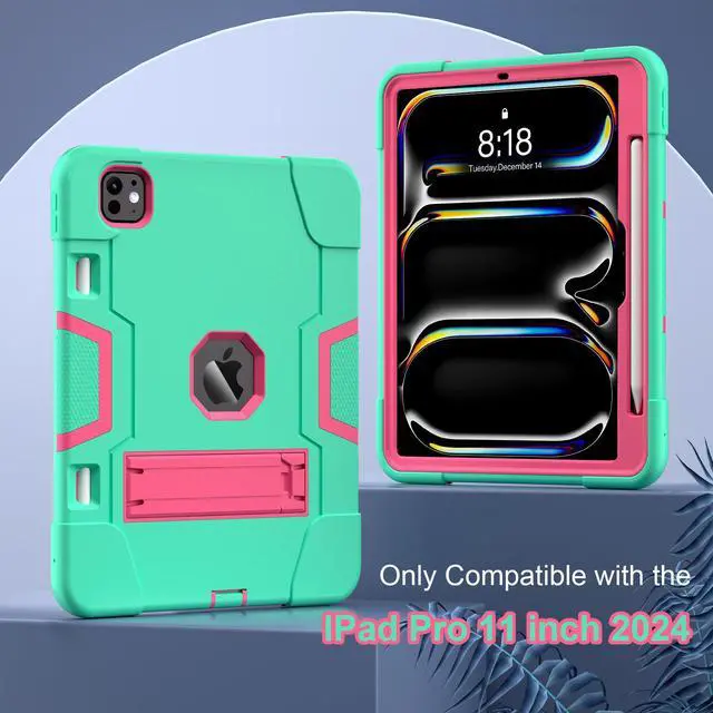 Alt view image 4 of 7 - BONAEVER Case for iPad Pro 11 Inch (M4) 2024 5th Gen A2836 A2837 A3006 with Pencil Holder Heavy Duty Rugged Protective Cover with Kickstand Stylus Pen Mint Green