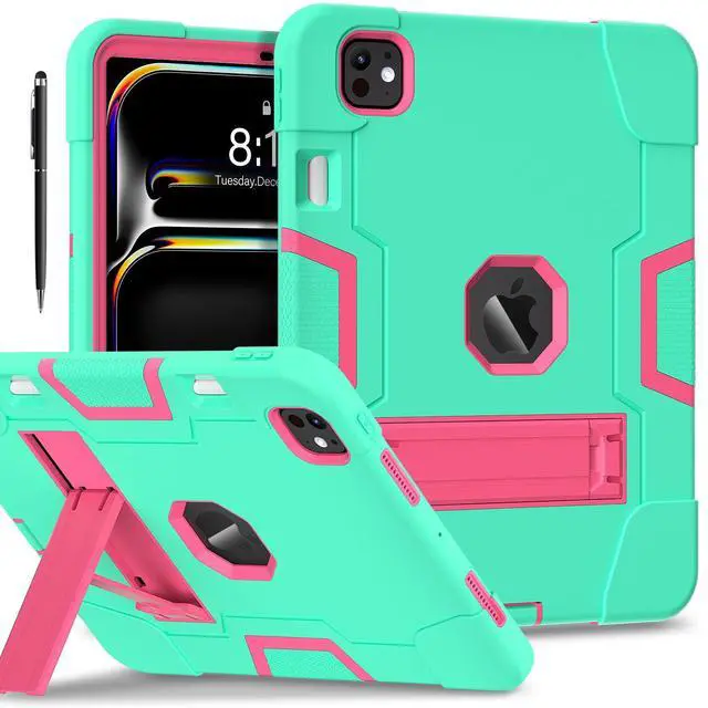 Main image of BONAEVER Case for iPad Pro 11 Inch (M4) 2024 5th Gen A2836 A2837 A3006 with Pencil Holder Heavy Duty Rugged Protective Cover with Kickstand Stylus Pen Mint Green