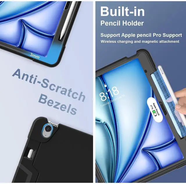 Alt view image 6 of 7 - BONAEVER Case for iPad Air 13 Inch M3 2025 / M2 2024 with Pencil Holder Heavy Duty Rugged Protective Cover with Kickstand Stylus