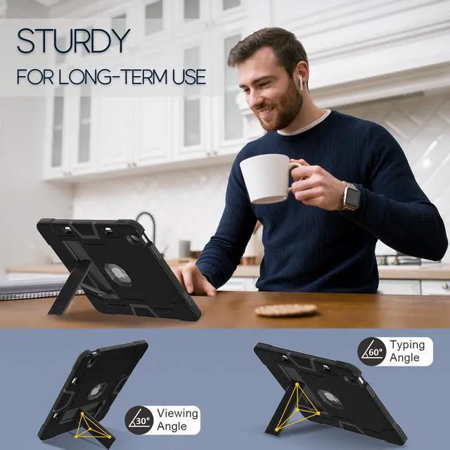 Alt view image 4 of 7 - BONAEVER Case for iPad Air 13 Inch M3 2025 / M2 2024 with Pencil Holder Heavy Duty Rugged Protective Cover with Kickstand Stylus