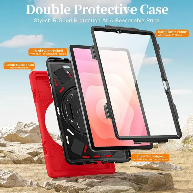Alt view image 6 of 7 - BONAEVER Case for Samsung Galaxy Tab S11 11 Inch 2025 Model SM-X736/ SM-X730/ SM-X736B with Screen Protector Pencil Holder [360 Rotating Hand Strap] & Stand, ShockProof Protective Cover Red