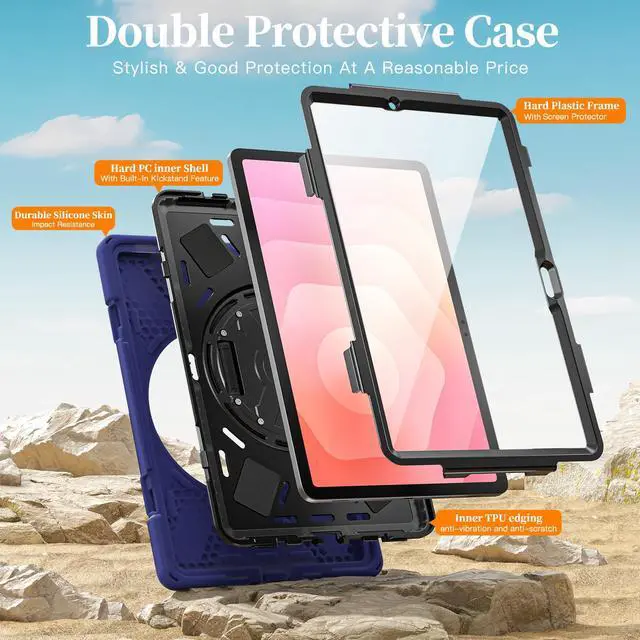 Alt view image 6 of 7 - BONAEVER Case for Samsung Galaxy Tab S11 11 Inch 2025 Model SM-X736/ SM-X730/ SM-X736B with Screen Protector Pencil Holder [360 Rotating Hand Strap] & Stand, ShockProof Protective Cover Navy Blue