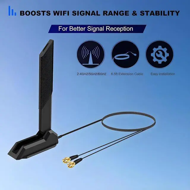 Alt view image 3 of 7 - BONAEVER External WiFi 6 6E Tri-Band Antenna 6GHz 5.8GHz 2.4GHz Magnetic Base Replacement Antenna for PC Desktop Computer Asus Rog Strix Gigabyte Aorus Gaming WiFi Motherboard Card, Slinkdsco