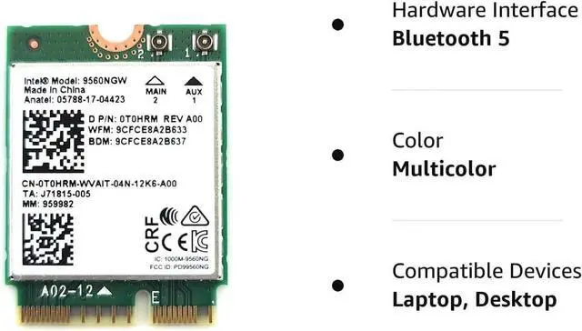 Alt view image 5 of 5 - BONAEVER For Intel AC 9560 WiFi 5 Wireless Adapter, 802.11ac, Dual Band, 1.73 Gbps, Bluetooth 5.1, M.2 CNVio Interface