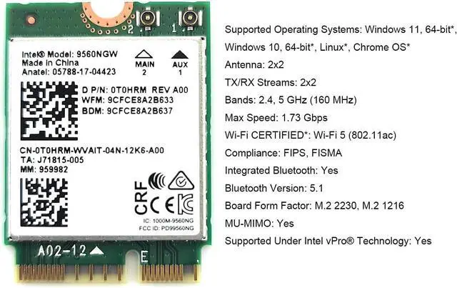 Alt view image 3 of 5 - BONAEVER For Intel AC 9560 WiFi 5 Wireless Adapter, 802.11ac, Dual Band, 1.73 Gbps, Bluetooth 5.1, M.2 CNVio Interface