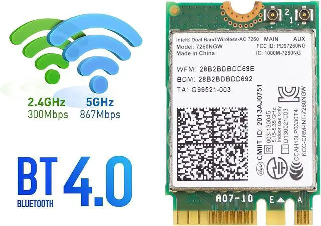 Alt view image 4 of 7 - BONAEVER Intel 7260NGW Wireless WiFi Card for Laptop, M.2 WiFi Module Dual Band 2.4Ghz/5.8Ghz AC 1200Mbps Wireless Network Adapter with Bluetooth 4.0 Support Windows 10, Windows 8, Windows 7