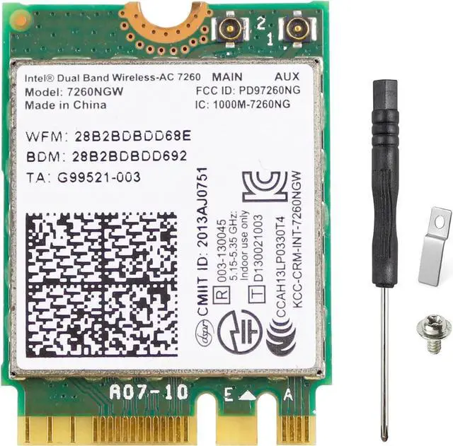 Main image of BONAEVER Intel 7260NGW Wireless WiFi Card for Laptop, M.2 WiFi Module Dual Band 2.4Ghz/5.8Ghz AC 1200Mbps Wireless Network Adapter with Bluetooth 4.0 Support Windows 10, Windows 8, Windows 7