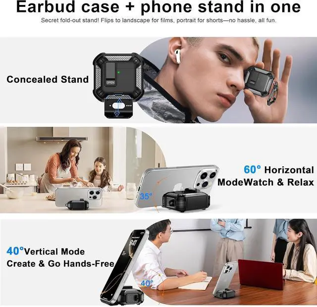 Alt view image 4 of 7 - BONAEVER for AirPods 4th Generation Case, Compatible with AirPods 4 Case (2024), Military-Grade Drop Protection, Comes with Cleaning Kit, Comes with Phone Holder Function