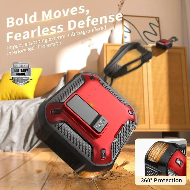 Alt view image 4 of 6 - BONAEVER for AirPods 4th Generation Case, Compatible with AirPods 4 Case (2024), Military-Grade Drop Protection, Comes with Cleaning Kit, Comes with Phone Holder Function Red