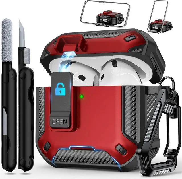 Main image of BONAEVER for AirPods 4th Generation Case, Compatible with AirPods 4 Case (2024), Military-Grade Drop Protection, Comes with Cleaning Kit, Comes with Phone Holder Function Red