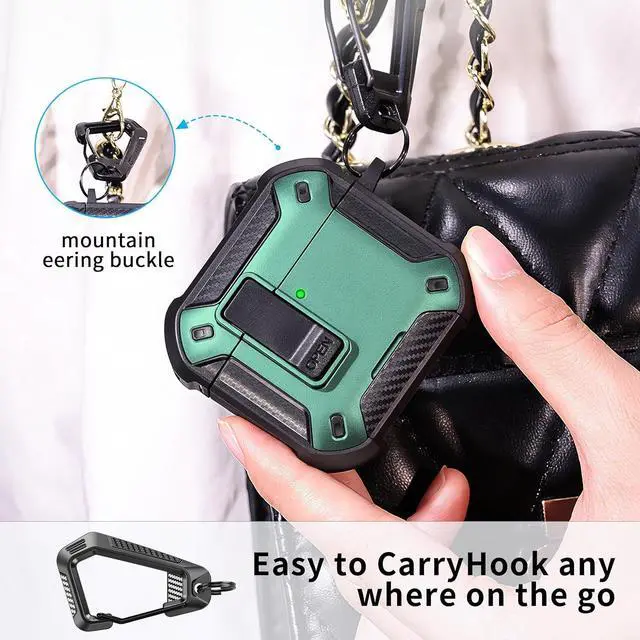 Alt view image 5 of 6 - BONAEVER for AirPods 4th Generation Case, Compatible with AirPods 4 Case (2024), Military-Grade Drop Protection, Comes with Cleaning Kit, Comes with Phone Holder Function Green