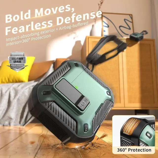 Alt view image 6 of 6 - BONAEVER for AirPods 4th Generation Case, Compatible with AirPods 4 Case (2024), Military-Grade Drop Protection, Comes with Cleaning Kit, Comes with Phone Holder Function Green