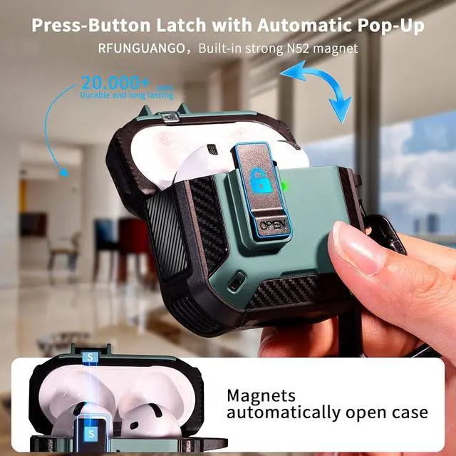 Alt view image 2 of 6 - BONAEVER for AirPods 4th Generation Case, Compatible with AirPods 4 Case (2024), Military-Grade Drop Protection, Comes with Cleaning Kit, Comes with Phone Holder Function Green