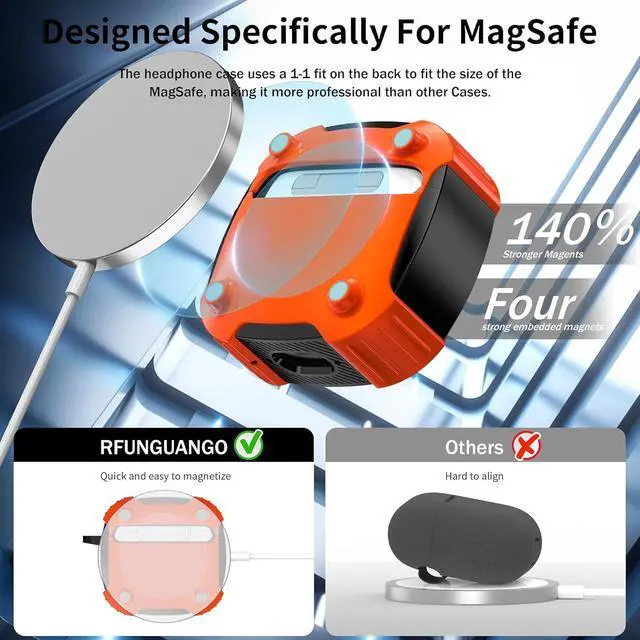 Alt view image 4 of 7 - BONAEVER Case for AirPods 4th Generation 2024 Compatible with AirPods 4 Generation, with Locking Feature, Military Grade Drop Protection, Works with MagSafe Orange