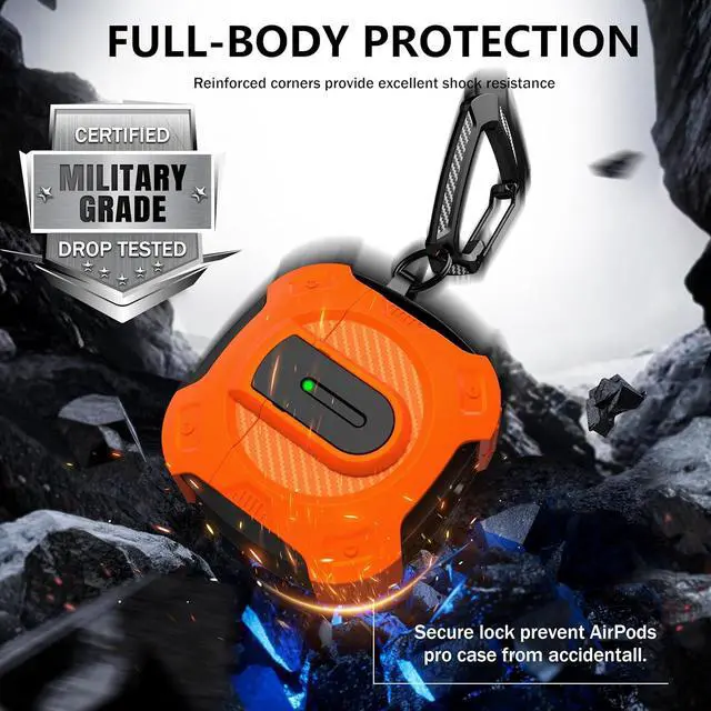 Alt view image 5 of 7 - BONAEVER Case for AirPods 4th Generation 2024 Compatible with AirPods 4 Generation, with Locking Feature, Military Grade Drop Protection, Works with MagSafe Orange