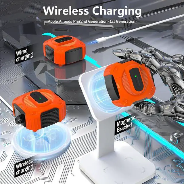 Alt view image 6 of 7 - BONAEVER Case for AirPods 4th Generation 2024 Compatible with AirPods 4 Generation, with Locking Feature, Military Grade Drop Protection, Works with MagSafe Orange