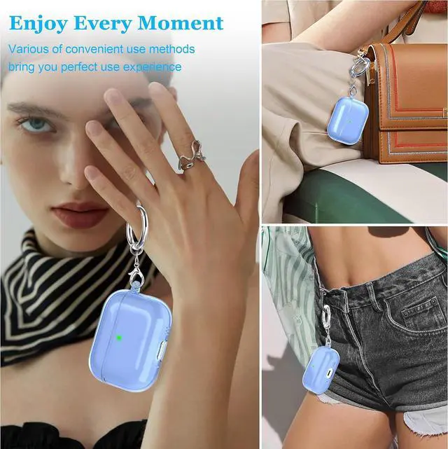 Alt view image 5 of 6 - BONAEVER for AirPods Pro 3 Clear Case 2025, Military-Grade Shockproof, Soft TPU Highly Transparent Anti-Yellowing for AirPods Pro 3 Case with Cleaning Kit & Cute Round Buckle Blue