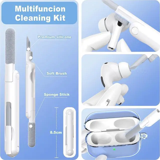 Alt view image 6 of 6 - BONAEVER for AirPods Pro 3 Clear Case 2025, Military-Grade Shockproof, Soft TPU Highly Transparent Anti-Yellowing for AirPods Pro 3 Case with Cleaning Kit & Cute Round Buckle Blue