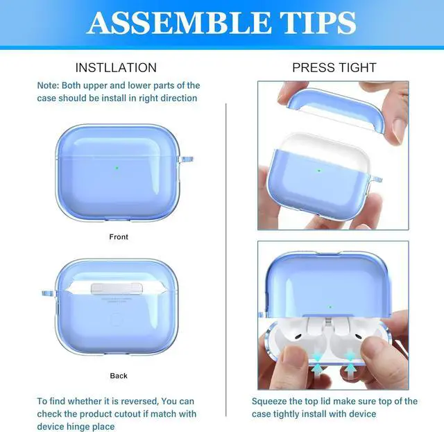 Alt view image 4 of 6 - BONAEVER for AirPods Pro 3 Clear Case 2025, Military-Grade Shockproof, Soft TPU Highly Transparent Anti-Yellowing for AirPods Pro 3 Case with Cleaning Kit & Cute Round Buckle Blue