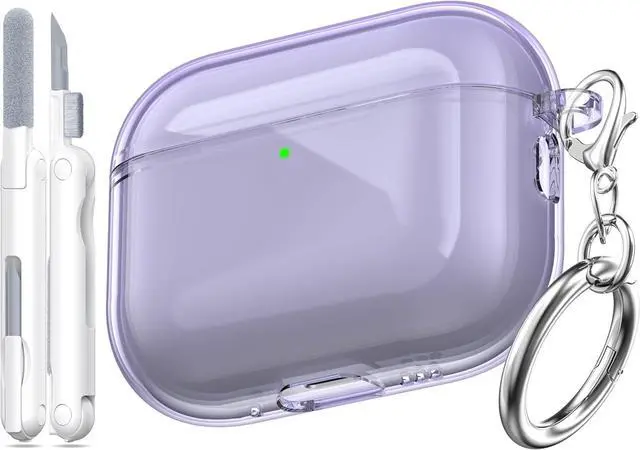 Main image of BONAEVER for AirPods Pro 3 Clear Case 2025, Military-Grade Shockproof, Soft TPU Highly Transparent Anti-Yellowing for AirPods Pro 3 Case with Cleaning Kit & Cute Round Buckle Purple