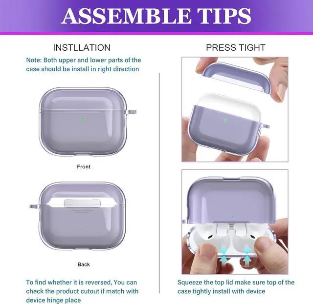 Alt view image 2 of 6 - BONAEVER for AirPods Pro 3 Clear Case 2025, Military-Grade Shockproof, Soft TPU Highly Transparent Anti-Yellowing for AirPods Pro 3 Case with Cleaning Kit & Cute Round Buckle Purple