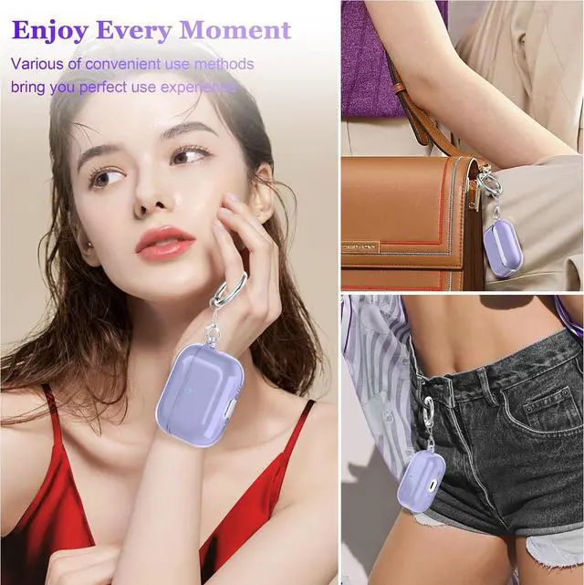 Alt view image 5 of 6 - BONAEVER for AirPods Pro 3 Clear Case 2025, Military-Grade Shockproof, Soft TPU Highly Transparent Anti-Yellowing for AirPods Pro 3 Case with Cleaning Kit & Cute Round Buckle Purple