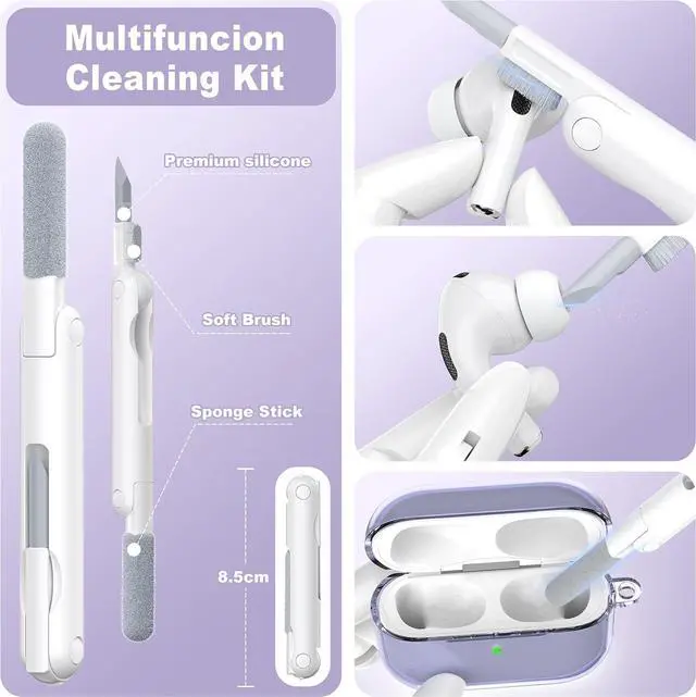 Alt view image 6 of 6 - BONAEVER for AirPods Pro 3 Clear Case 2025, Military-Grade Shockproof, Soft TPU Highly Transparent Anti-Yellowing for AirPods Pro 3 Case with Cleaning Kit & Cute Round Buckle Purple