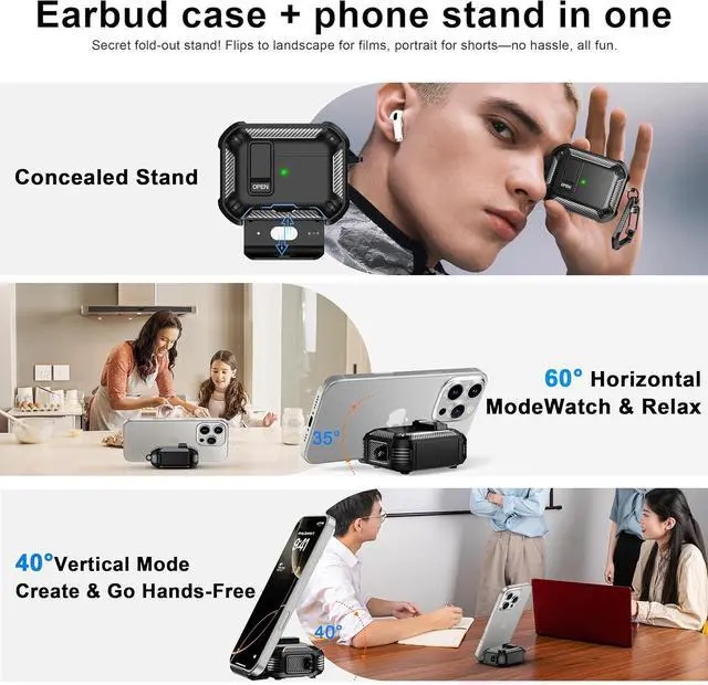 Alt view image 5 of 6 - BONAEVER Case for AirPods Pro 3rd Generation with Phone Holder Compatible with Back Magnetic Suction Function Suitable for AirPods Pro 3 Protective Case