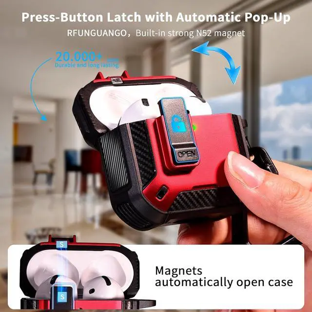 Alt view image 3 of 6 - BONAEVER Case for AirPods Pro 3rd Generation with Phone Holder Compatible with Back Magnetic Suction Function Suitable for AirPods Pro 3 Protective Case Red