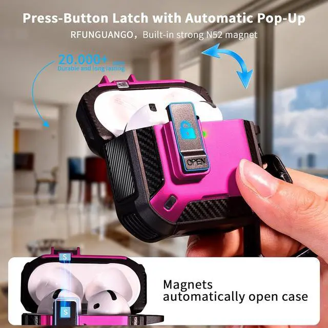 Alt view image 2 of 6 - BONAEVER Case for AirPods Pro 3rd Generation with Phone Holder Compatible with Back Magnetic Suction Function Suitable for AirPods Pro 3 Protective Case Rose Red
