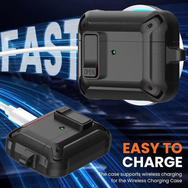 Alt view image 3 of 7 - BONAEVER Compatible with AirPods Pro 3 Case Lock 2025, Shockproof AirPods iPod Pro 3rd Generation Protective Case Cover for Men Women with Cleaning Kit & Carabiner